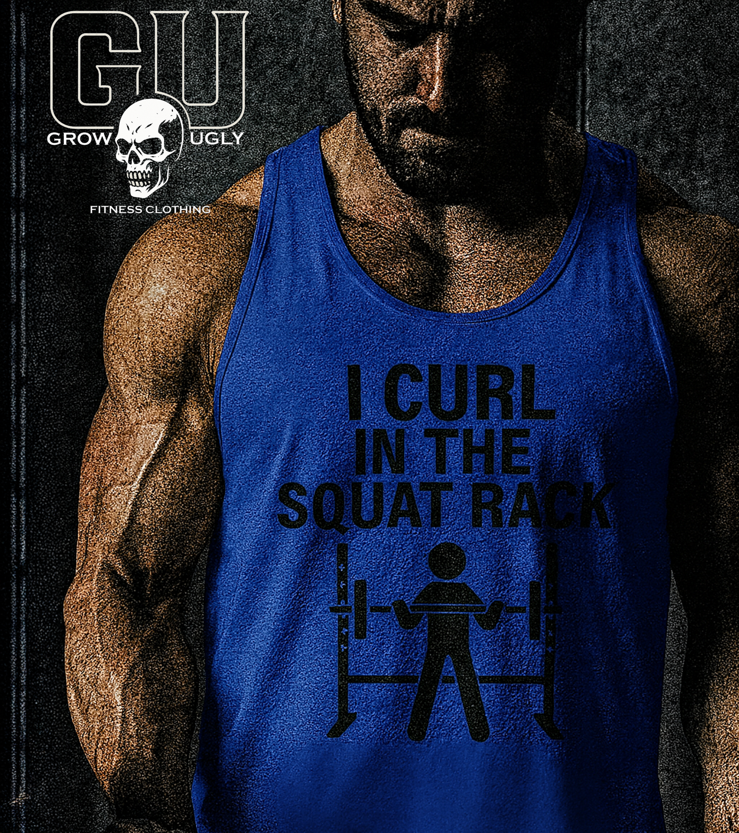 Grow Ugly Fitness Clothing - Curl in the Squat Rack Tank (Royal Blue)