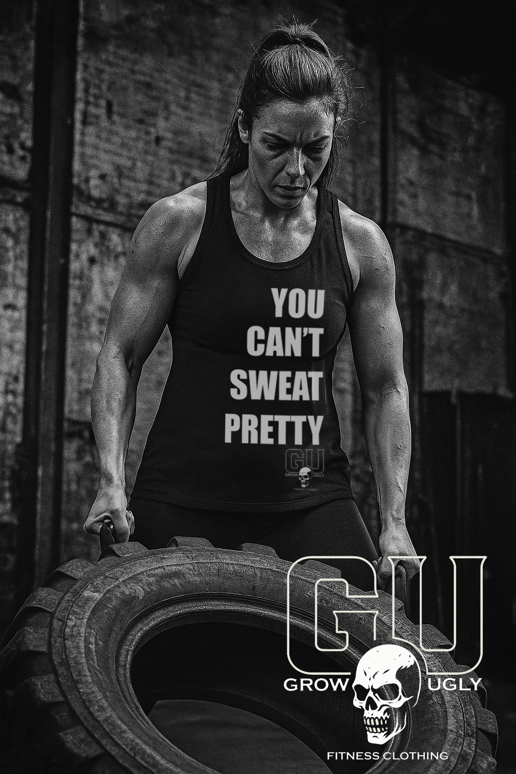 Grow Ugly Fitness Clothing - You Can't Sweat Pretty  Women's Fitted razorback Tank (Black)