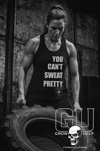 Grow Ugly Fitness Clothing - You Can't Sweat Pretty  Women's Fitted razorback Tank (Black)