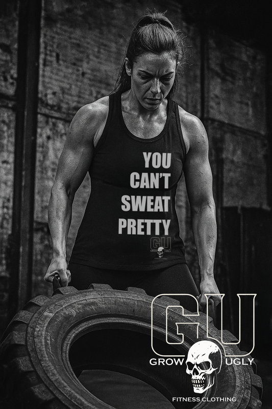 Grow Ugly Fitness Clothing - You Can't Sweat Pretty  Women's Fitted razorback Tank (Black)