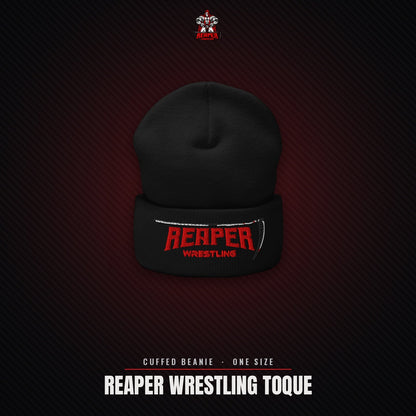 Reaper Wrestling cuffed beanie toque, black with red embroidered logo