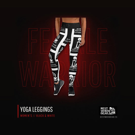 Rest When Dead women's yoga leggings, black and white