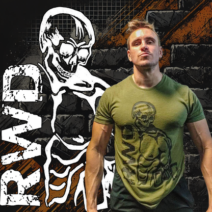 Rest When Dead - Jacked Skeleton Tee - Army Green