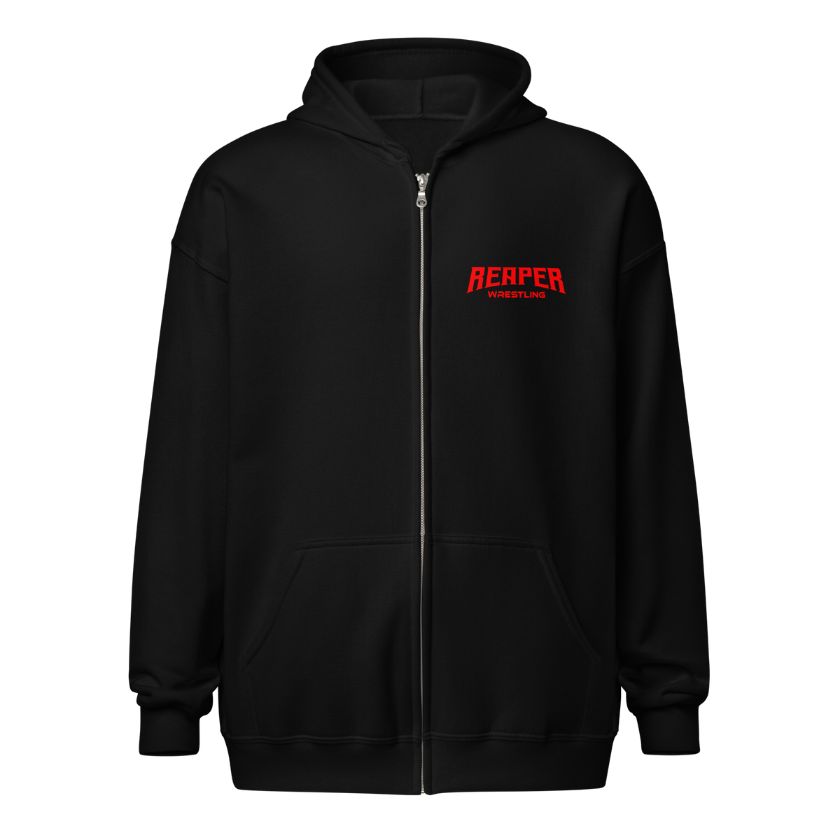 Victorious & Golden zip hoodie front with Reaper Wrestling logo