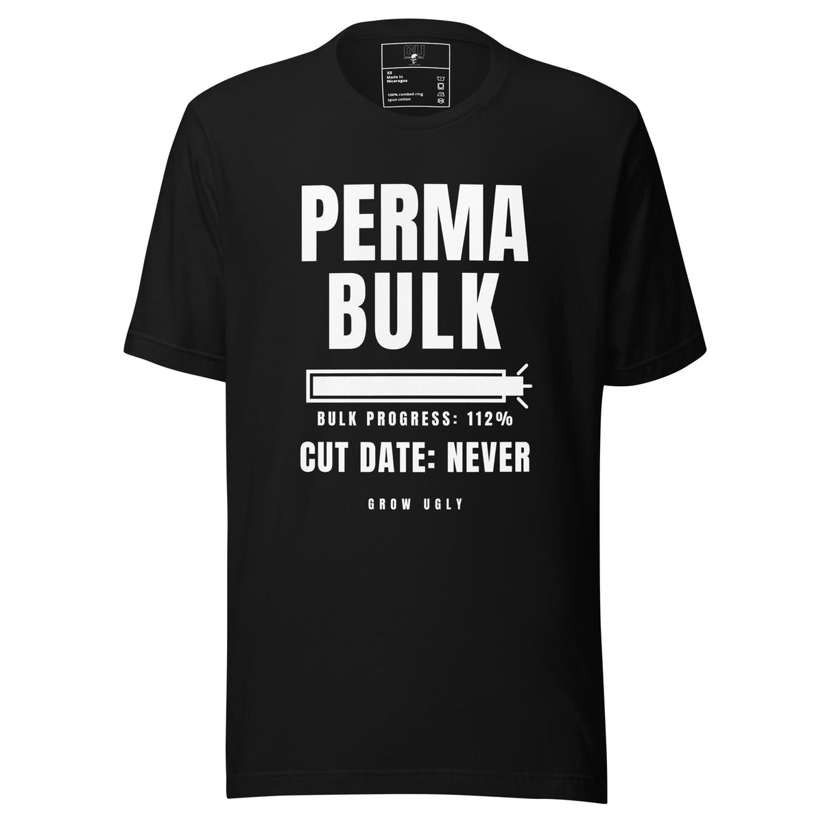 Grow Ugly Perma Bulk tee in black - Bulk Progress 112%, Cut Date: Never gym humour print
